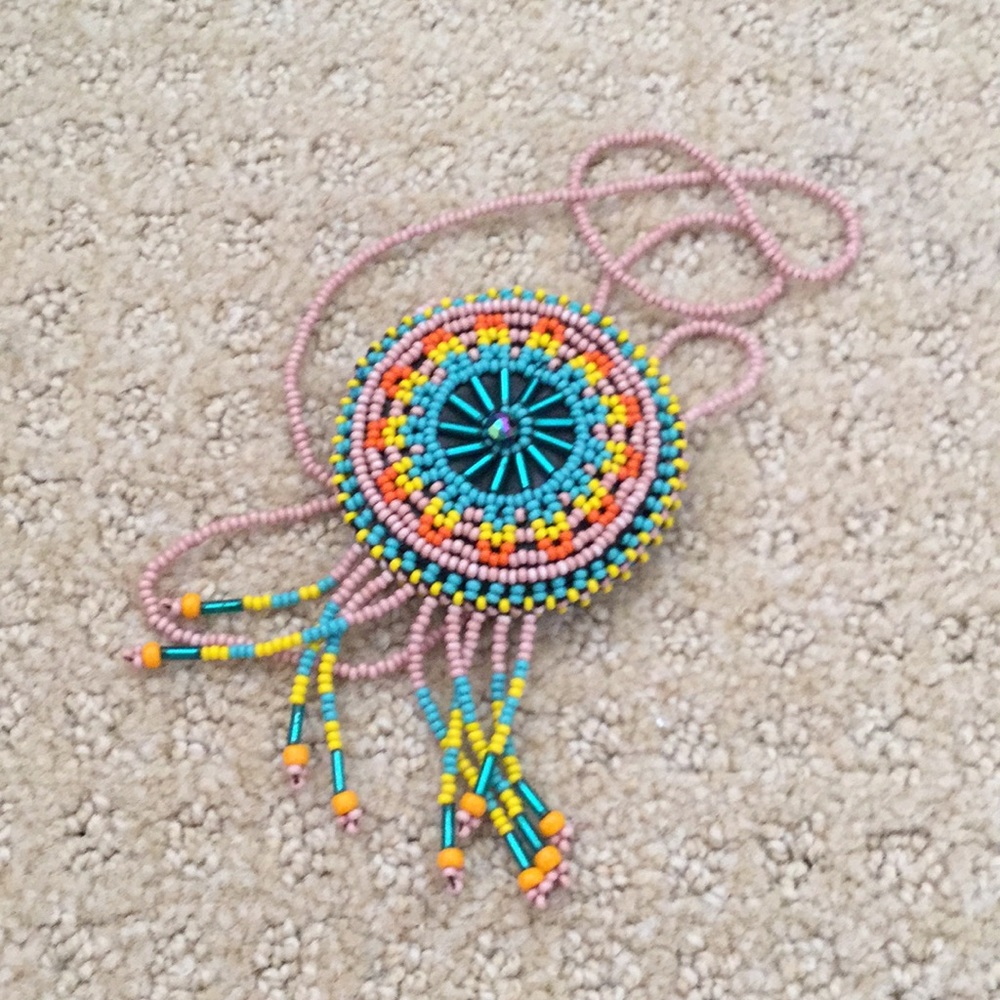 Leather beaded coin purse necklace